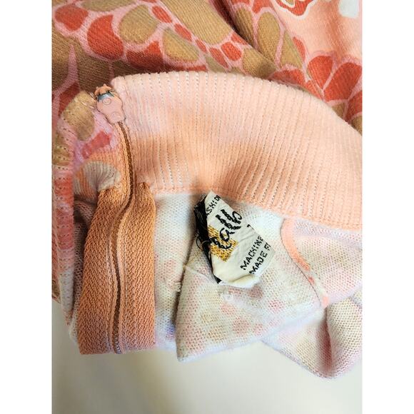 TALBOT TARALON Vintage Pink Brown White Long Sleeve Back Zip Thin Sweater - Picture 4 of 4